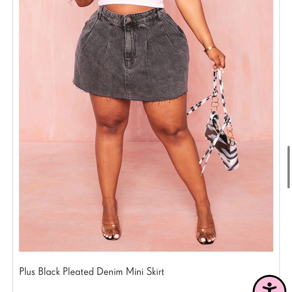 Plus black pleated denim skirt from Pretty Little Thing